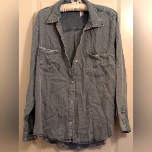 NIB Rhinestone Soft Chambray Gray Blouse